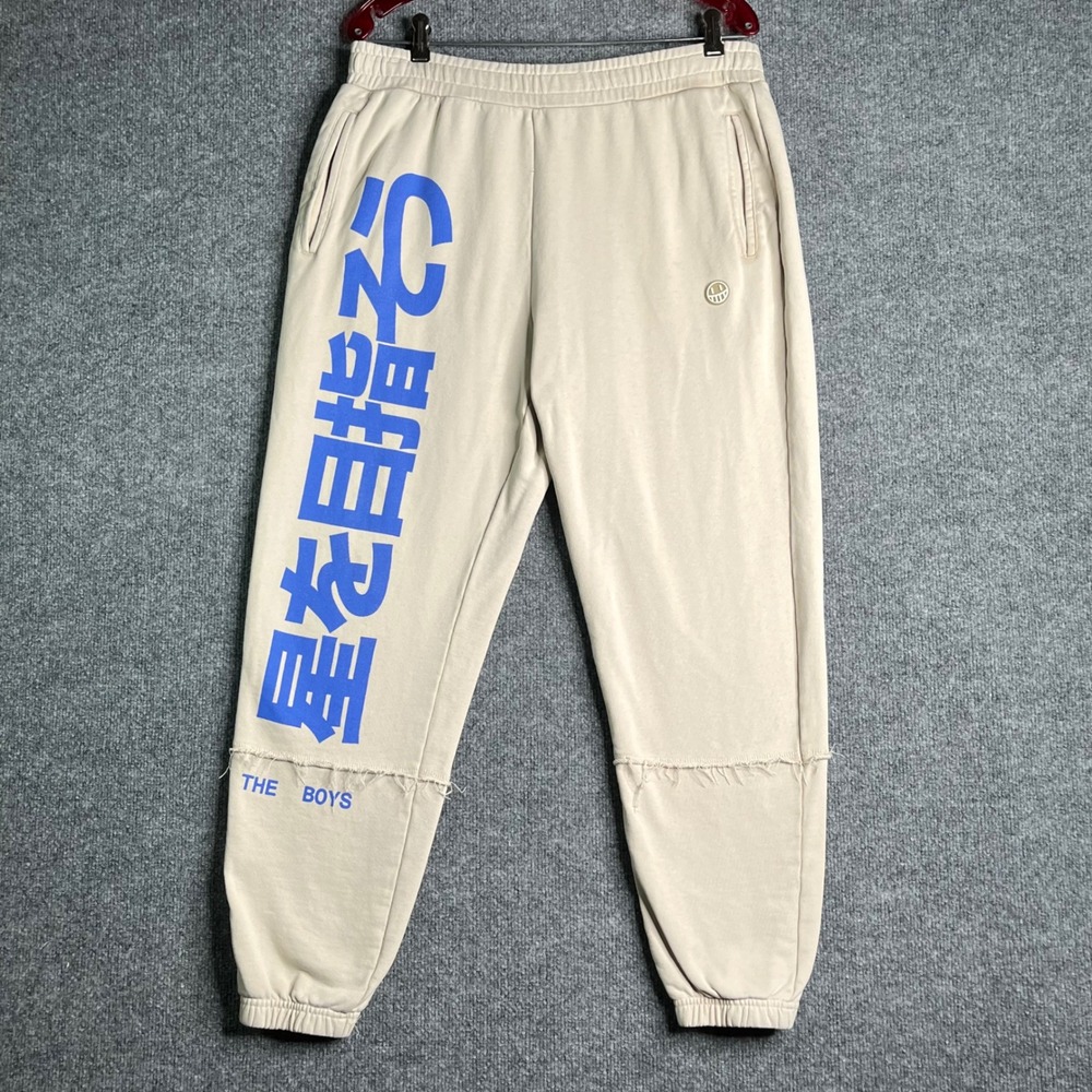 The Boys Warren James Tan Graphic Sweatpants Mens Medium Blue Japanese Text